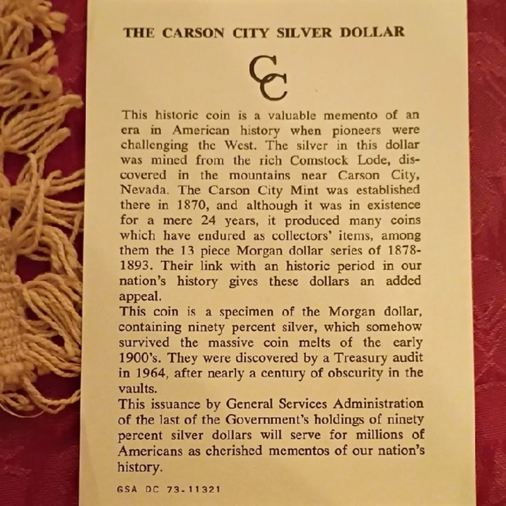 1885 Carson City Silver Dollar Bi-Centennial Presidential Edition
